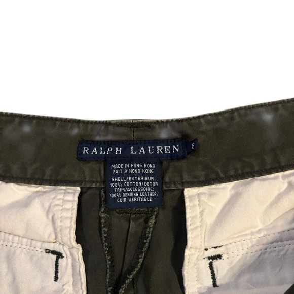 Ralph Lauren Women Olive Green Cargo Pants Casual Leather Trim Size 8 Military - Picture 5 of 10